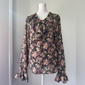 Vintage ‘90s Daniel Caron Floral Print Ruffled Long Sleeve Relaxed Fit Blouse